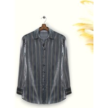 Modamorfo Çizgili Janjanlı Gömlek -Antrasit