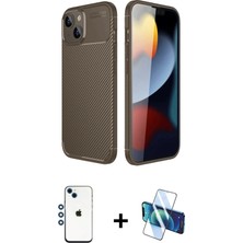 iPhone 14 Eksen Form Prime - Siyah 3D Antistatik Cam Ekran Koruyucu + Mavi Shine Kamera Lens