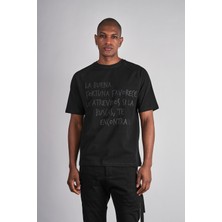 Ex-pent Erkek Reglan Kol Regular Kalıp Yazı Baskılı Pamuklu Siyah T-Shirt