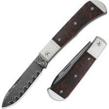 Kizer Trestle D | Acid-Washed Damascus | Aluminum & Leopardwood | Slip Joint | Kizerv™ 3760A3