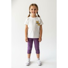 Toontoy Kız Çocuk 2'li Kapri Tatylı Takım Bisiklet Yaka Kısa Kollu Baskılı Tişört - Beli Lastikli Kapri Tayt  25026
