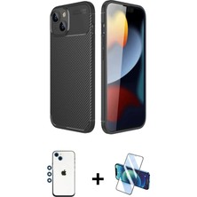 Cepte Toptan iPhone 14 Eksen Form Prime - Siyah 3D Antistatik Cam Ekran Koruyucu + Mavi Shine Kamera Lens