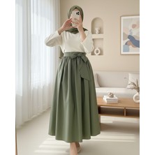 Modamorfo Piliseli Kemerli Paraşüt Etek -Haki