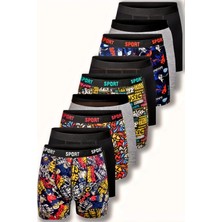 Deean Desenli Düz Karışık Erkek 9'lu Paket Pamuklu Boxer