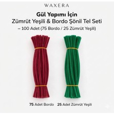 Waxera 100 Adet Bordo Gül Şönil Seti –bordo ve Zümrüt Yeşili – 30 cm Şönil