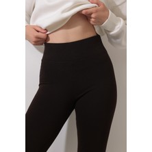 Warasiva Kadın Kahverengi Yüksek Bel Toparlayıcı Korseli Interlok Çelik Örme Tayt