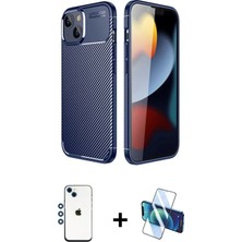 Cepte Toptan iPhone 14 Eksen Form Prime - Siyah 3D Antistatik Cam Ekran Koruyucu + Mavi Shine Kamera Lens