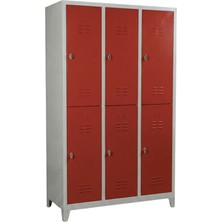 Asram Metal Standart 6 Gözlü Soyunma Dolabı Kırmızı 118X40X198