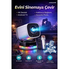 Airstorr Aırstorr 4K Android 13 Projeksiyon Cihazı Wifi HDMI USB + Mikrofon Karaoke Akıllı Mini Projektör