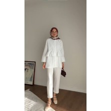 RFK Butik Kadın Alerli Seyyar Kemerli Poplin Gömlek Tunik - Beyaz