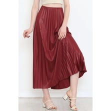 isiltikidsmoda Zarif ve Modern Pileli Parlak Krep Gizli Lastikli Bordo Etek ( Lisinya )