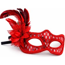 isiltikidsmoda Kırmızı Tüylü Balo Maskesi Kadın Parti Aksesuarı - Lisinya