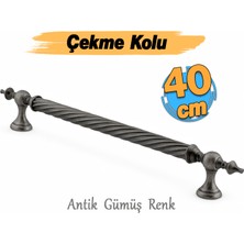 Badem10 Burgulu Antik Gümüş 40 cm Çelik Kapı Tutma Kolu Sürgülü Dış Çekme Kulpu Kulbu Tutamağı Kol 1 Adet