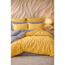 More Home  Lastikli Çarşaflı Çift Kişilik Nevresim Takımı Sarı-Antrasit