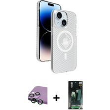 Cepte Toptan iPhone 15 Nova Modern Prime - Şeffaf 360 Full Body Arka Koruyucu + Yeşil Raze Metal Kamera Lens