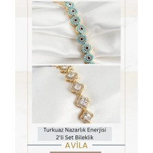 Vıp Yonca Baget + Turkuaz Nazar 2’li Kadın Bileklik Seti