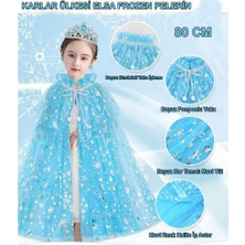 Karlar Ülkesi Elsa Frozen Mavi Pelerin – 80 cm Kar Desenli Çocuk Pelerini ( Taç Hariç )
