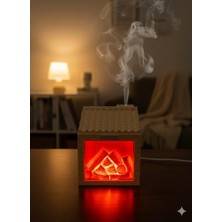 Ferro E354 Kömür Evi Tasarımlı Gece Lambalı Sessiz 200ML LED Işıklı Mini Hava Nemlendirici Oda Kokusu Krem
