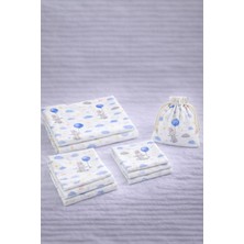 More Home Müslin Bez Battaniye Set 6 Parça Mavi Balonlu Tavşan