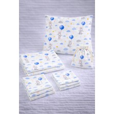 More Home Bebek Müslin Bez Battaniye Set 7 Parça  Mavi Balonlu Tavşan