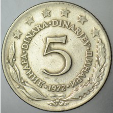 Banknoting Yugoslavya 5 Dinar 1972 Mareşal Tito Dönemi.