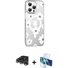 Cepte Toptan iPhone 14 Pro Max Yörünge Işık Prime - Siyah 3D Antistatik Cam Ekran Koruyucu + Gümüş Raze Metal Kamera Lens