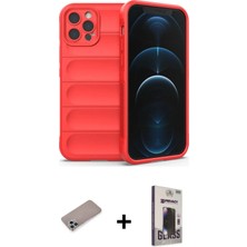 iPhone 12 Pro Max Atlas Koleksiyonu - Siyah Bilvis Hayalet Cam Ekran Koruyucu + Sierra Blue Shine Kamera Lens Koruma Cam