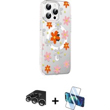 Cepte Toptan iPhone 14 Pro Max Yörünge Işık Prime - Siyah 3D Antistatik Cam Ekran Koruyucu + Gümüş Raze Metal Kamera Lens