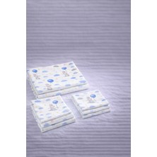 More Home Çok Amaçlı  Müslin Bez Battaniye Set 5 Parça  Mavi Balonlu Tavşanlı