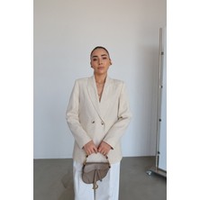 Özge Özgenç Kruvaze Keten Blazer Ceket