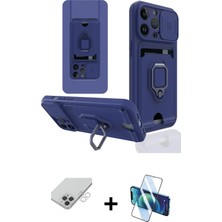 iPhone 14 Pro Max Vadi Form Prime - Siyah 3D Antistatik Cam Ekran Koruyucu + Gümüş Band Metal Kamera Lens