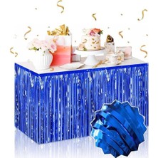 Kendinden Yapışkanlı Mavi Metalize Püsküllü Masa Eteği – 75 x 275 cm Parti Süslemesi