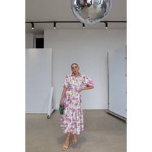 Özge Özgenç Çiçek Desen Balon Kol Elbise