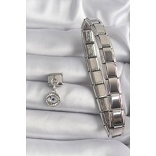 316L Çelik Gümüş Renk Sallantı Zirkon Taşlı Göz Model Nomination Charm