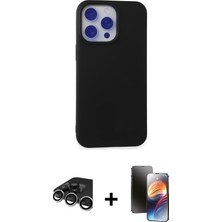 BUTİMAR'S iPhone 15 Pro Max Ahenk Serisi - Siyah 3D Antistatik Mat Seramik Nano Ekran Koruyucu + Gümüş Raze Metal Kamera Lens