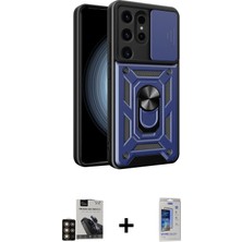 Galaxy S24 Ultra Ahenk Klasik - Siyah Durable Full Glue Curved Cam + Gold Pvd Metal Kamera Lens