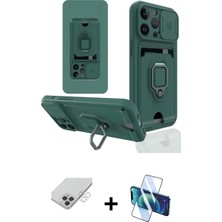 Cepte Toptan iPhone 14 Pro Max Vadi Form Prime - Siyah 3D Antistatik Cam Ekran Koruyucu + Gümüş Band Metal Kamera Lens