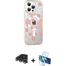 iPhone 14 Pro Max Yörünge Işık Prime - Siyah 3D Antistatik Cam Ekran Koruyucu + Gümüş Raze Metal Kamera Lens