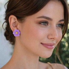 Myth Atelier El Yapımı Lila Anemon Çiçeği Küpe - Sade ve Özgün