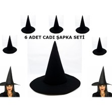 Siyah Cadı Şapkası Keçe Yetişkin Boy 6 Adet