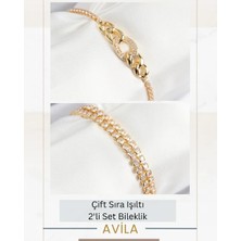 Zincir + Çift Sıra Işıltı 2’li Kadın Bileklik Seti