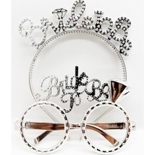 Bride To Be Yazılı Taç ve Bride To Be Yazılı Gözlük Seti Gümüş Renk