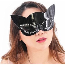 Siyah Renk Siyah Camlı Kedi Şekilli Parti Gözlüğü 20X11 cm