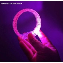 Pembe LED Işıklı Baskı Yapılabilen Pilli Bileklik Bilezik 1,5 cm Genişlik