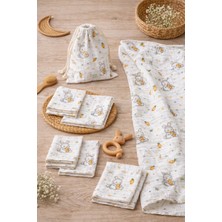 More Home Bebek Müslin Bez Battaniye Set 6 Parça Havuç Yiyen Tavşan Gri Kırmızı
