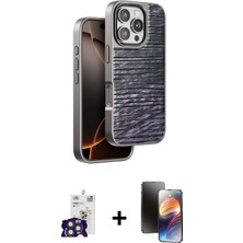 Cepte Toptan iPhone 16 Pro Max Atlas Minimal Özel Seri - Siyah 3D Antistatik Mat Seramik Nano Ekran Koruyucu + Titanyum Gri Bilvis Titan Kamera Lens
