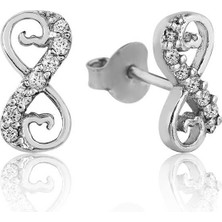 925 Ayar Gümüş Kalpli Sonsuzluk Çivili Küpe