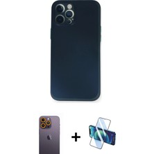 Cepte Toptan iPhone 12 Pro Yadigar Yansıma Serisi - Siyah 3D Antistatik Seramik Nano Ekran Koruyucu + Sarı Neon Fosforlu Kamera Lens