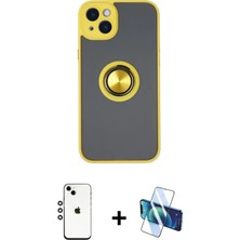 Cepte Toptan iPhone 14 Yörünge Çizgi - Siyah 3D Antistatik Cam Ekran Koruyucu + Gümüş Shine Kamera Lens