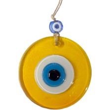 Şeffaf Sarı Nazar Boncuklu Duvar Süsü 10 cm Cam Duvar Dekoru